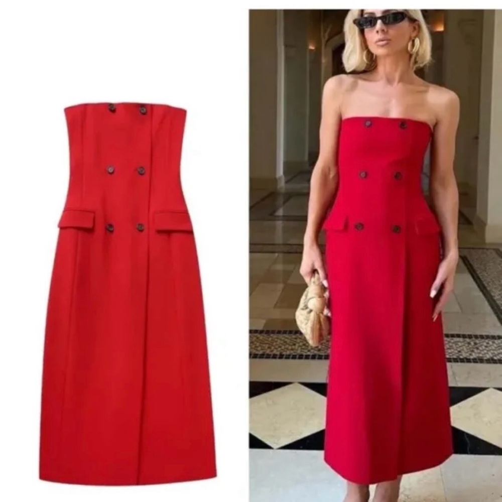 Zara Strapless pocket collection bright red. Size L.